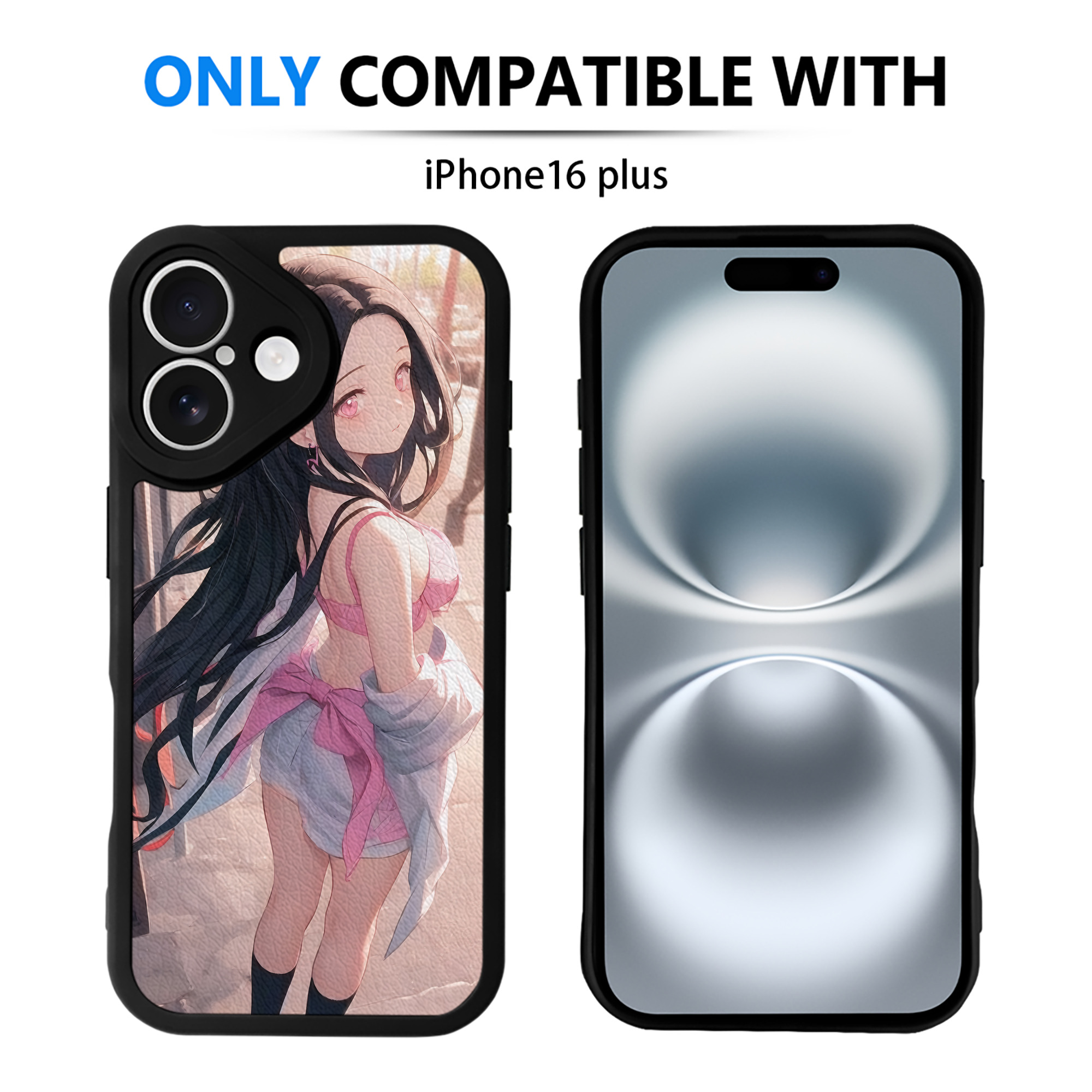 （画像用） 鬼滅の刃（きめつのやいば）竈門 禰󠄀豆子／かまど ねずこ Kamado Nezuko 【iPhone 16シリーズ対応】シリコンスマホケース（レザー調） 材質：シリコン